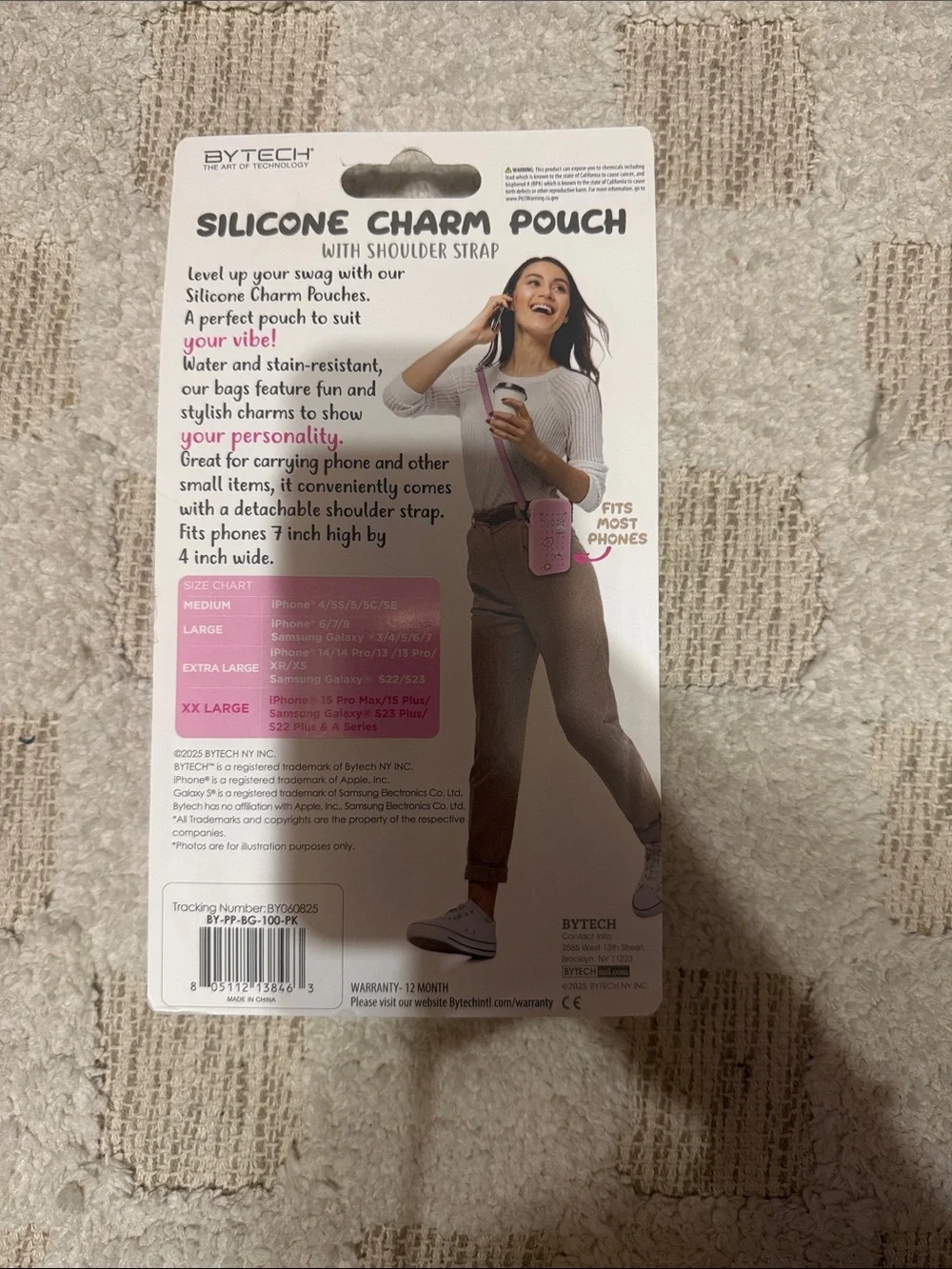 BYTECH Pink Silicone Charm Pouch Phone Case with Shoulder Strap